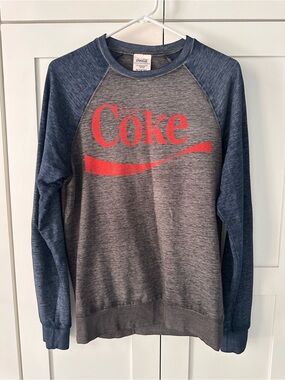 Coca Cola Men's Grey Body Blue Raglan Sweatshirt with Red Logo, unisex